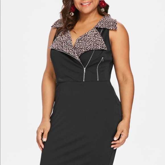 Plus Size Leopard Trim Bodycon Dress 16W 18W 20W - Picture 2 of 8